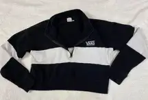 VANS Women's Cropped Sweatshirt Black & White Qtr. Zip White Logo Size S