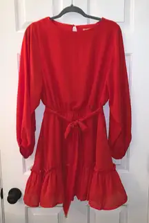 Jealous Tomato Red Fit N Flare Belted Tiered Mini Dress