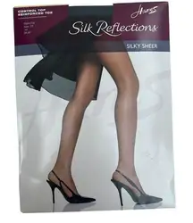 Hanes Silk Reflections Size EF Silky Sheer Control Top Pantyhose Jet Black New​​