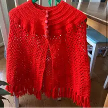 Handmade Knit Poncho Gorgeous Red