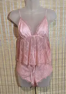 Victoria's Secret Pink Lacy Two Piece CroppedCami Teddy & Sleep Shorts Set Large