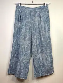 Fe Noel x  Linen Blend Blue White Tropical Wide Legs Pants womens 1X new