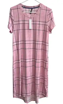 Jaclyn Intimates Pink Plaid Nightgown Dress Women's Medium Short Sleeve
