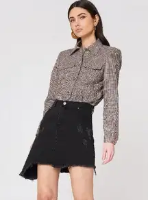 EVIDNT | Black Denim Asymmetrical Skirt 25 Distressed Raw Hem