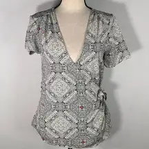 Bobeau Kaleidoscope Wrap V-Neck Blouse Multicolor Women's Size Small NWT