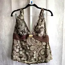 205. Faded Glory Brown Floral Halter Tankini Padded Swimwear Top 2XL