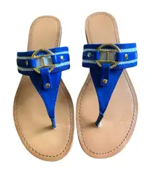 TOMMY HILFIGER Thong Sandals Slip On Patent Leather Fabric T Strap Womens 6.5