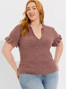 Torrid Vegan Cashmere V-Neck Ruffle Elbow Sleeve Pullover Sweater Size 6 6X 30