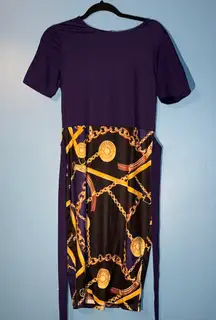 Elegant Purple and Black Chain Print Dress