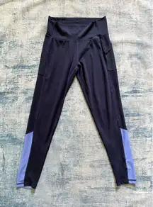 Adidas Blue Color Block Climalite Athletic Leggings w Mesh Side Pocket Medium