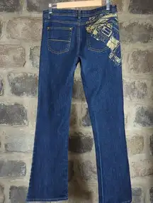 SOUTH Pole Jeans Junior's 9 Gold Print Boot Cut Dark Wash Mid‎ Rise Y2K Retro