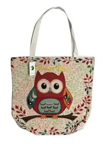 Puerto Rico Owl Canvas Tote Shoulder Bag Zipper Closure Lined Inside Pocket NEW