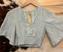 Timing Light Pale Green Crop Top Open Back with Tie Size Small