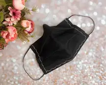 100% Premium Cotton Solid Black With White Scalloped Stitches/embroidery Face Mask