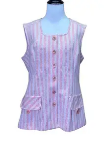 Jantzen  Vintage Pink Striped Button Up Knit Golf Vest 70's Size 16