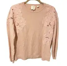 TED BAKER Size 4 Pink One Of A Few Wool Floral Embroidered Appliqué Sweater