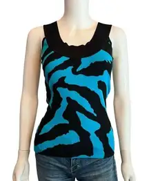 Cache Zebra Blue Black Striped Tank Top Size S