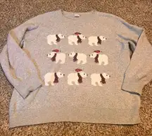 Holiday Time Polar Bear Sequin Scarf Sweater Women's Plus Size 2X Gray