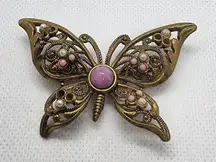 Vintage West Germany Gold, Pink, & White Butterfly Brooch
