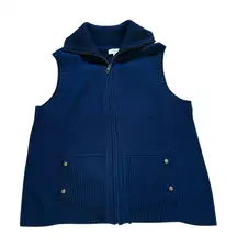 Christopher Banks Ribbed Knit Sweater Vest Navy Blue Sleeveless Zip Up Womens XL