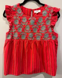 Bohemian Embroidered Flutter Sleeve Blouse