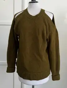 Anthropologie Olive Green Shoulder cut out Sweater Knit Jumper XS Winter
