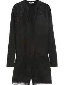 MAJE Black Silk & Lace Romper Size 38 (Medium) Quiet Luxury Feminine Party