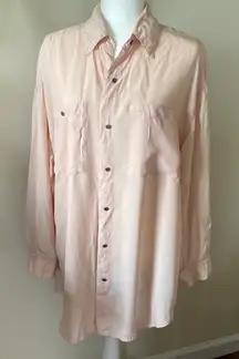 DKNY Jeans 100% Silk Oversized Button Down Shirt Pale Peach