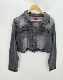 Bongo Black Washed Out Crop Denim Button Down Jacket Women Size XL