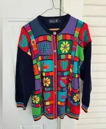 Tulchan bright colorful abstract floral chicken cardigan oversize medium F42