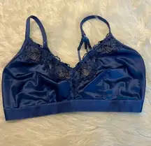 Aerie Blue Satiny Bra Size XL unpadded under wireless lace trim strappy back