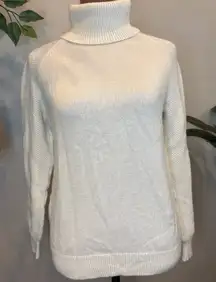 LOFT Cream White Knit Turtleneck Sweater Raglan Sleeve Casual Cozy XS