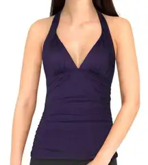 LAUREN Ralph Lauren Purple Eggplant Slimming Halter Tankini Swim Top 4 NEW