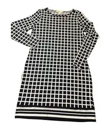 Michael Michael Kors Dress Black & White Grid Print Long Sleeve Size Medium