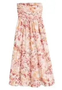 Abercrombie Ruched Strapless Floral Midi Emerson Dress