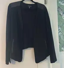 Eileen Fisher large Black Women's Jacket leather trim pockets versatile