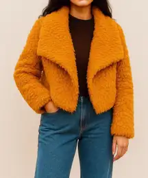 NWT Vero Moda Jayla Shaggy Short Teddy Moto Jacket Thai Curry Women’s Size Small