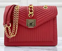 Badgley Mischka Quilted Flap Shoulder Bag Red New With Tags Gold Tone Chain