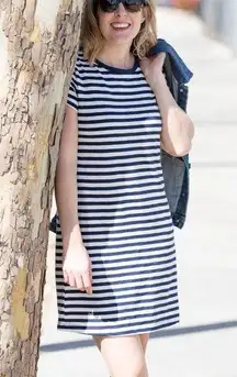 Old Navy  Slub Knit T-Shirt Dress White Navy Stripes