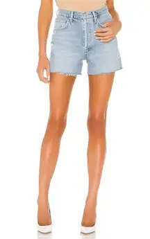 Agolde Dee Distressed Denim Fray Hem Jean Shorts Chimes Light Blue Wash Size 32