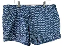 Dear John Women's Shorts‎ Size 33 Blue White Print Casual Cuffed Hem Summer