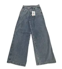 Cider Women's High Rise Pleated Wide Leg Jeans Size Small 26X28 Light wash 90s