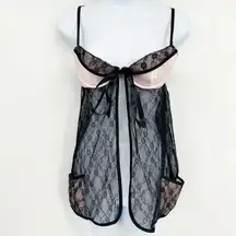 Victorias Secret Whimsigoth Dark Coquette Lace Babydoll Teddy Lingerie Dress 34B