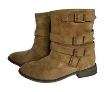 Breckelles Ankle Boots 6 Brown Side Zip Low Heel Buckle Details