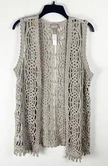 CHICO’S Tan Open Knit Boho Western Cabin Cardigan, Size 0 (Small)
