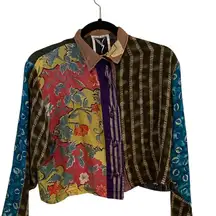Yvonne Agaro Collections Multicolor Patchwork Cropped button down shirt Jacket