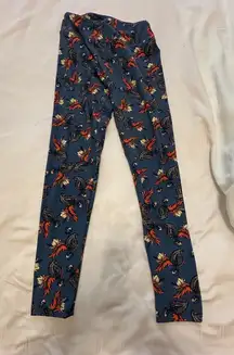 LuLaRoe Women’s Leggings - Navy and Orange Leaf Print
