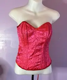 𝅺SHIRLEY of Hollywood Pink/Red Lace Up Bustier/Corset Size Small