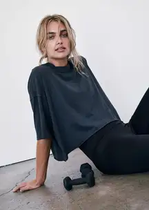 Free People FP Movement Womens Boxy Oversized Lounge Inspire Tee Size L Black