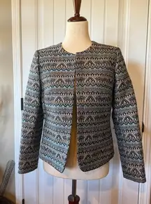 Tahari Arthur S Levine Petite Geometric Print Collarless Blazer Jacket 4P